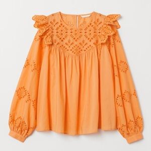H&M Orange Eyelet Balloon Sleeve Ruffle Top
